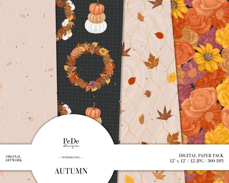 Autumn Fall Digital Paper Pack Planner Supplies Pumpkin - Etsy
