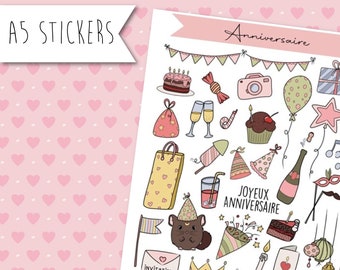 Stickers Anniversaire - Planche d'autocollants anniversaire