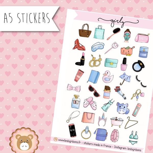 Stickers Girly - planche d'autocollants pour les filles