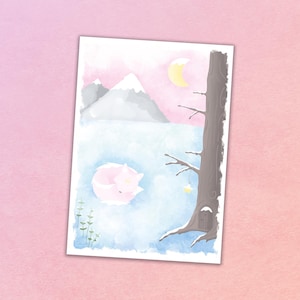 Carte illustrée Renard dans la neige - Illustration Renard dans un paysage d'hiver