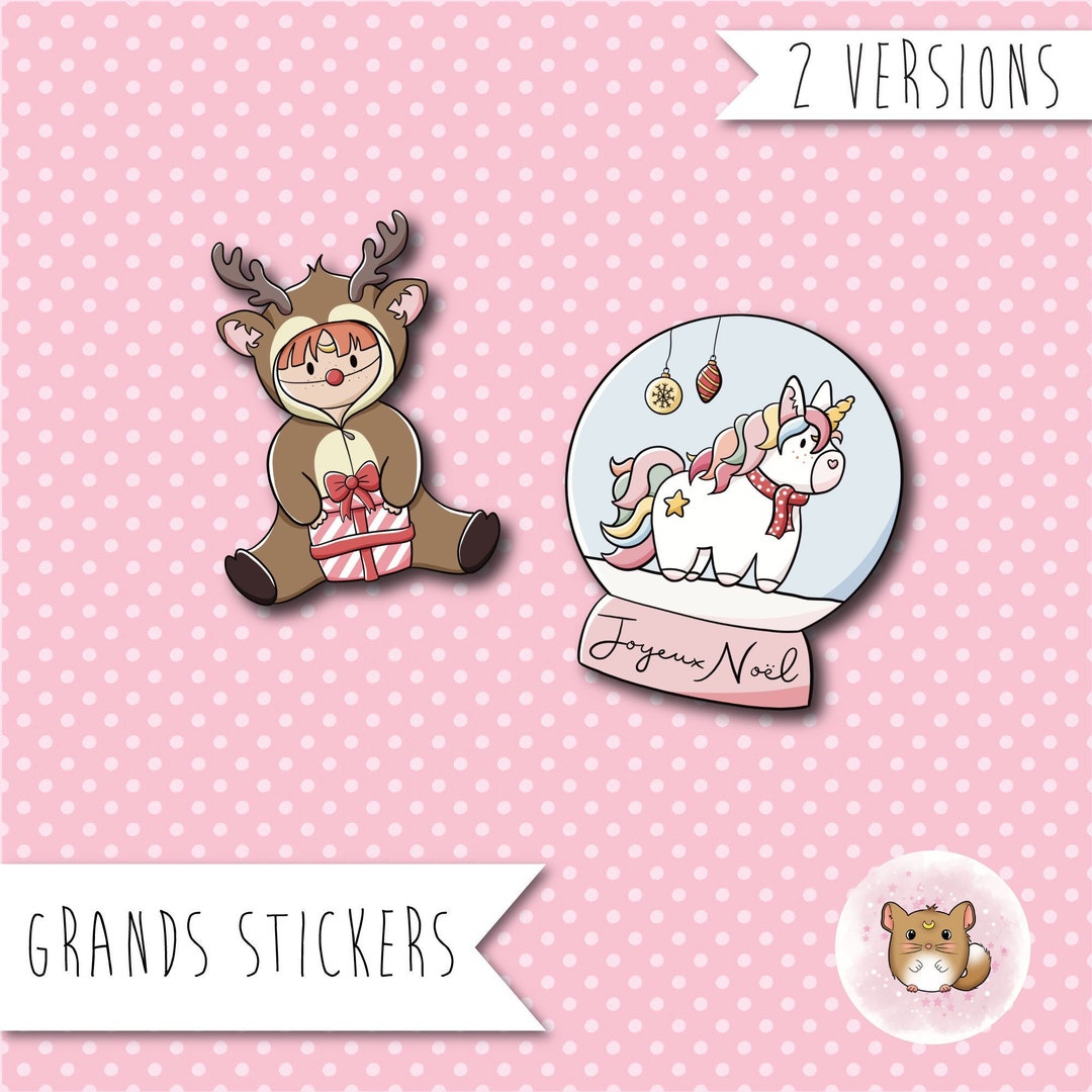 Large Cute Christmas Vinyl Stickers Reindeer and Unicorn Etsy