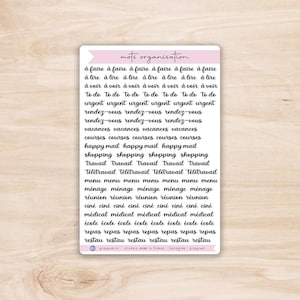Stickers Mots Organisation - Planche d'autocollants mots pour agendas et calendriers