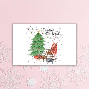 Carte de voeux "Joyeux Noël" - Illustration Noël au coin du sapin