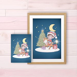 Illustratie de Elf - Dennenboom en klein hert