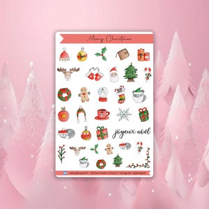 Stickers Noël Merry Christmas - planche d'autocollants fête de Noël