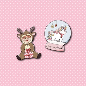 Grands stickers vinyl Noël Mignon - autocollants renne et boule à neige licorne
