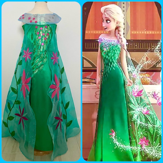 elsa doll green dress Spring Girl, Disney Elsa Dress Baby, Frozen Elsa Dress, Handmade Elsa Fever Dress, Kids Costume Dress, Frozen Fever Dress DEAD50