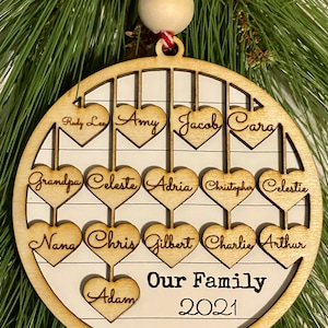 Grandparent Ornament, Gift Grandma, Gift for Grandpa, Custom Christmas ornament, up to 20 names engraved personalized Christmas image 5