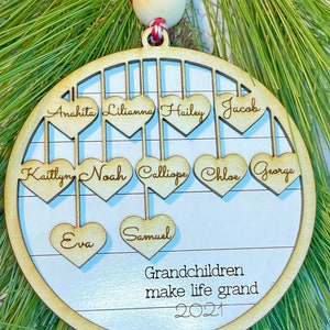 Grandparent Ornament, Gift Grandma, Gift for Grandpa, Custom Christmas ornament, up to 20 names engraved personalized Christmas image 9