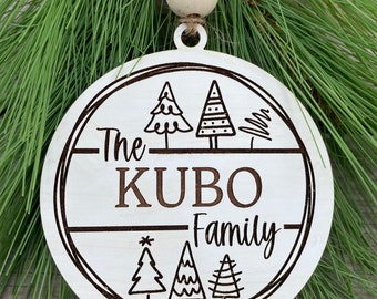Christmas Ornament, family ornament, Engraved ornament, last name ornament, farmhouse Christmas, farmhouse ornament, minimalist, home decor