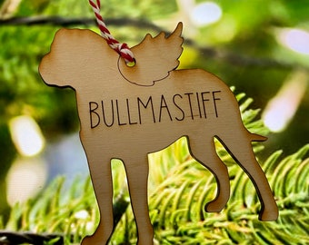 Pet Memorial Ornament~Bullmastiff w/engraved name~custom pet ornament, all dogs go to heaven, rainbow bridge, Christmas
