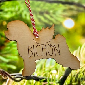 Pet Memorial Ornament~Bichon dog w/engraved name~custom pet ornament, all dogs go to heaven, rainbow bridge, Christmas