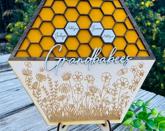 Grandbabees custom sign, personalized bee sign, laser engraved, bumblebee sign, bee lover, save the bees, gift for mom, gift for grandma