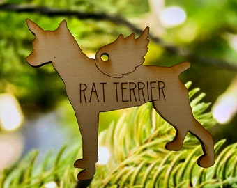 Pet Memorial Ornament~rat terrier w/engraved name~custom pet ornament, all dogs go to heaven, rainbow bridge, Christmas