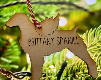 Pet Memorial Ornament~Britney Spaniel w/engraved name~custom pet ornament, all dogs go to heaven, rainbow bridge, Christmas