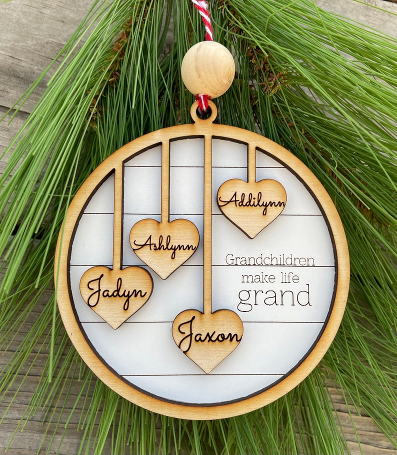 Grandparent Ornament, Gift Grandma, Gift for Grandpa, Custom Christmas ornament, up to 20 names engraved personalized Christmas image 1
