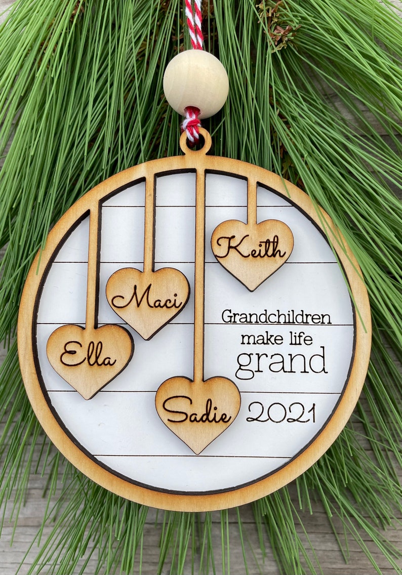 Grandparent Ornament, Gift Grandma, Gift for Grandpa, Custom Christmas ornament, up to 20 names engraved personalized Christmas image 2