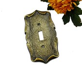 SALE Vintage Solid Brass Single Switchplate Cover, Textured Scroll Light Switch Cover, Vintage Home Decor, Outlet Plate, Brass Switchplate