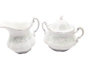 Paragon Melanie Cream and Sugar Set, Lidded Sugar Bowl Double Handled Green Floral