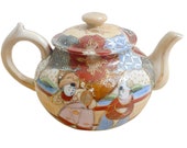 Antique Satsuma Teapot Hand Painted Oriental Asian Art Figures Floral, Porcelain Collectible China Late 1800s