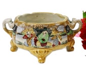 Antique Satsuma Jardinere Hand Painted, 19th Century Meiji Japan Moriage Vase, Handled Jardinere, Collector Satsuma, Japan Porcelain