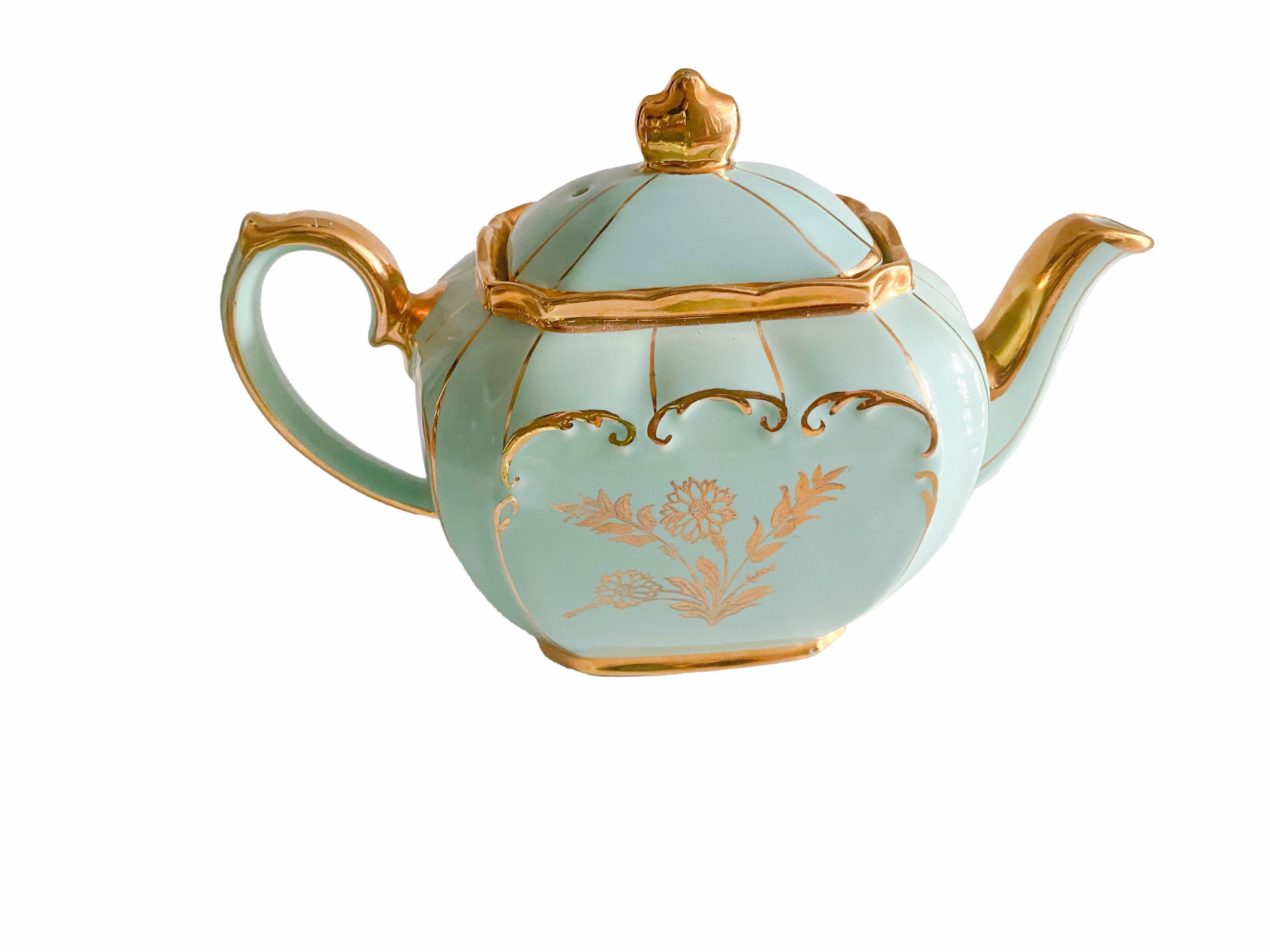 Sadler Cube Tea Set Mint Green Gold Floral 4cup Teapot Etsy