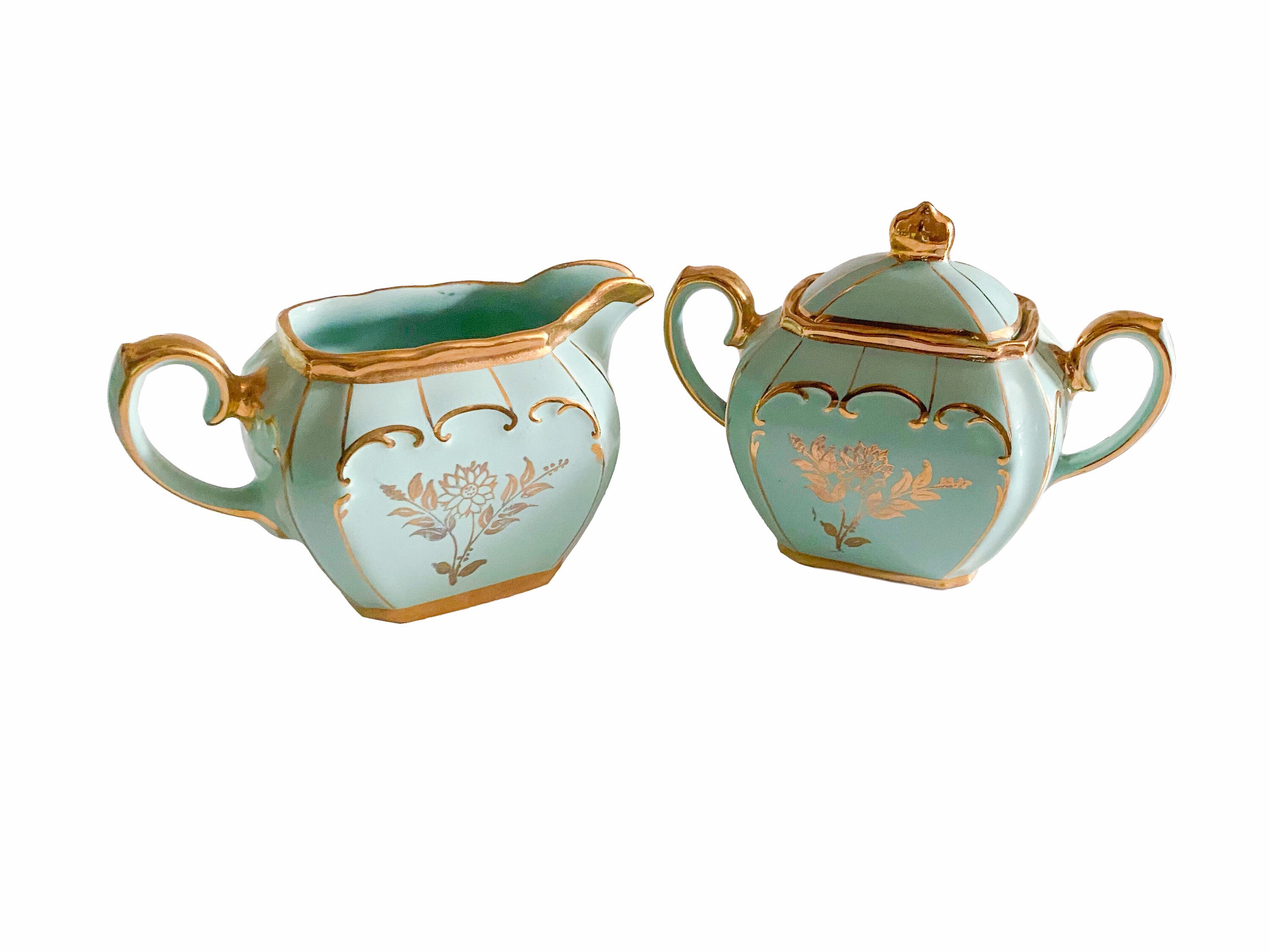 Sadler Cube Tea Set Mint Green Gold Floral 4cup Teapot Etsy