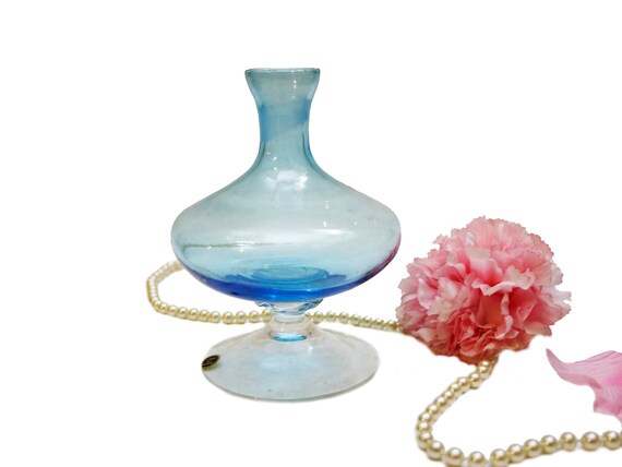 Vintage Blue Glass Vase Made In Italy Mid Century Decor Etsy