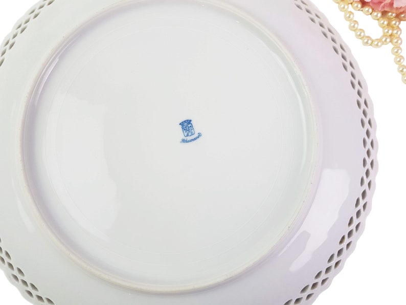 Made in Germany Filigree Plate Shabby Chic Reticulated Plate Ornate Schumann Decor Plate with Lots of Colorful Flowers