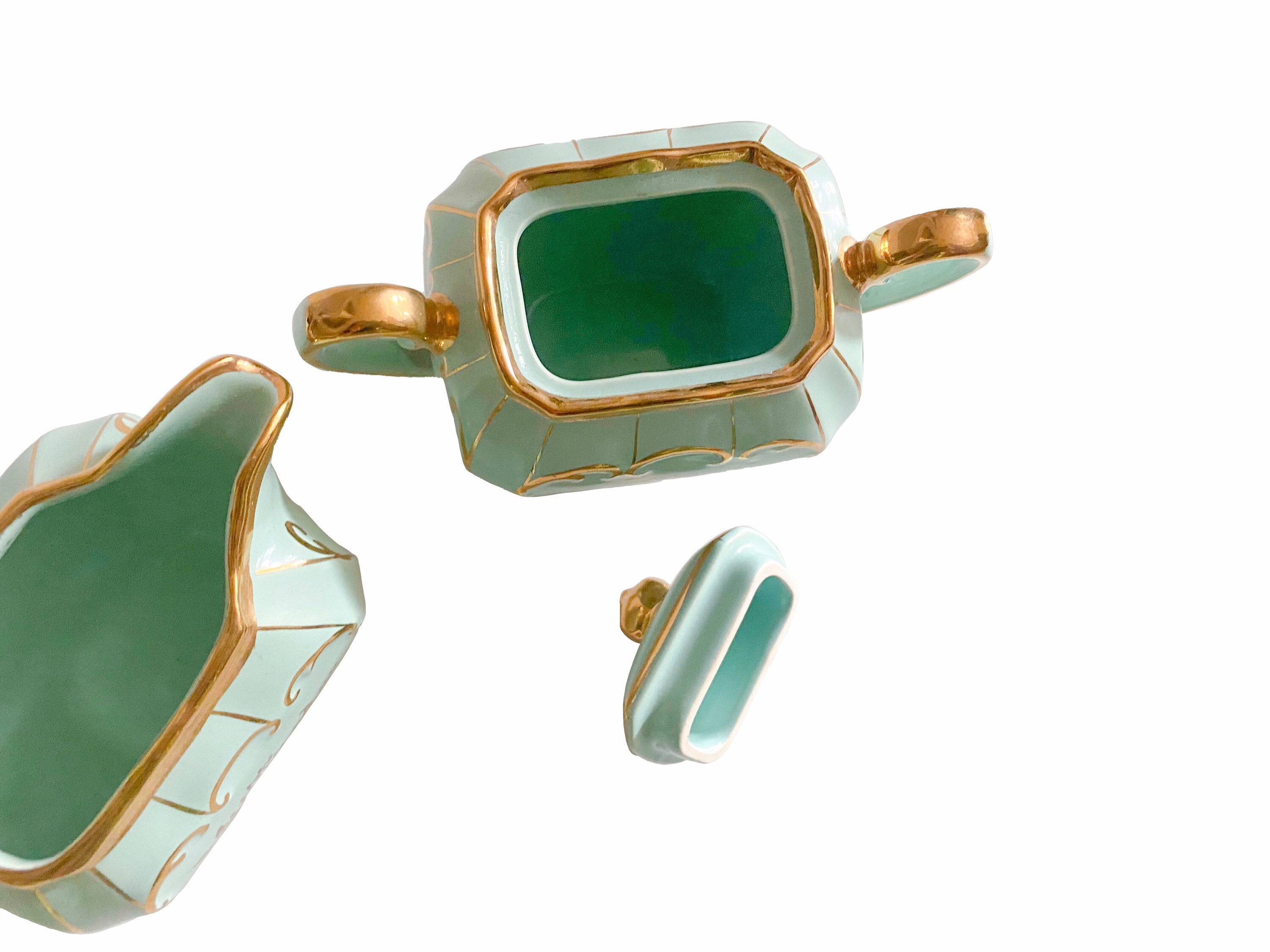 Sadler Cube Tea Set Mint Green Gold Floral 4cup Teapot Etsy