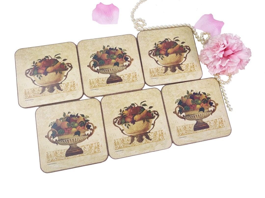 Set of 6 Pimpernel Cork Coasters Fruit Bowl Coasters Living Etsy