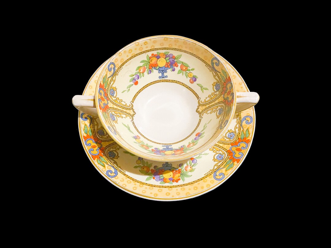 Myott Royal Crown Soup Bowl and Underplate Fruits Pattern Etsy