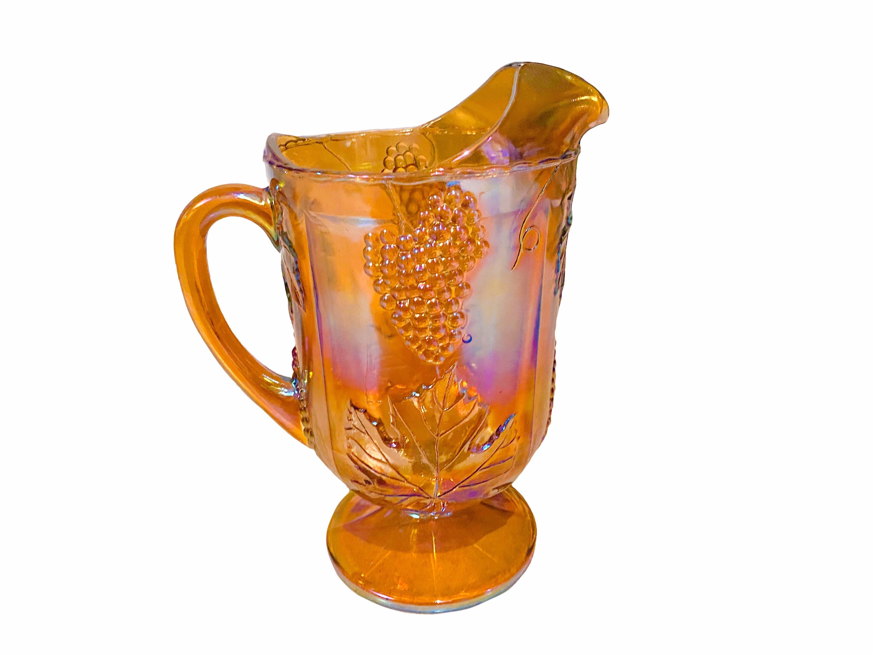 HAVING A PARTY? MidCentury Sangria Pitcher & 6 Glasses Handblown Amber Spain