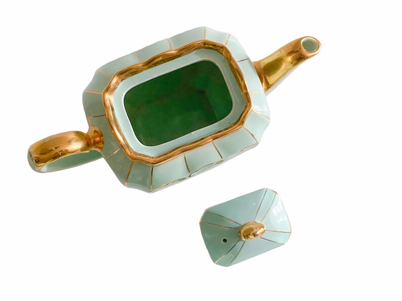 Sadler Cube Tea Set Mint Green Gold Floral 4cup Teapot Etsy