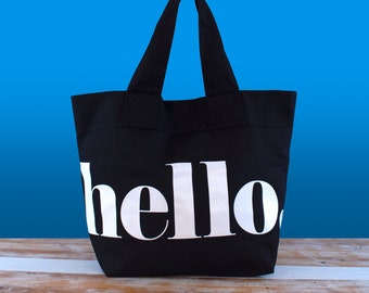 Hello Canvas Tote Schwarz weiß