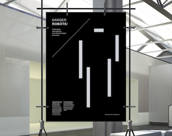 Danger Robots Helvetica Typographic Artificial Intelligence UX/UI Tech AI print art modern Programming minimalist poster graphic design
