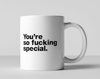 Radiohead You're So Fucking Special I'm a Creep Coffee Mug Gift Tea Kitchen Funny Quotes Helvetica Music Typography Design