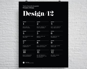 12 Principles of Design UX/UI Graphic Illustration Helvetica Typography Funny Art Print Geometric, Data Visualization, Infographics, Poster