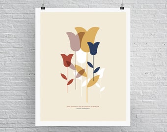 Midcentury modern flowers modern abstract print art architectural minimalist poster graphic design framed print