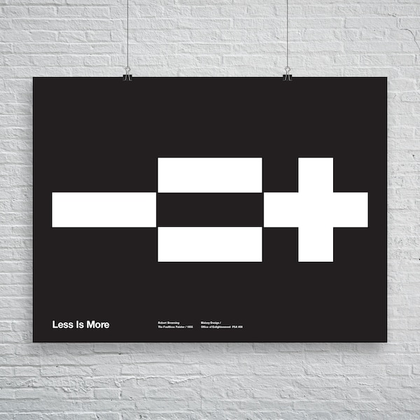 Less Is More Poster, Schwarz, Mathe Icons, Helvetica, Typographic, Zitat, Moderne Kunst, Mies van der Rohe, Architektur, Versandkostenfrei