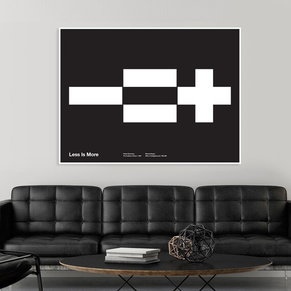 Less is More Poster, Black, Math Icons, Helvetica, Typographic