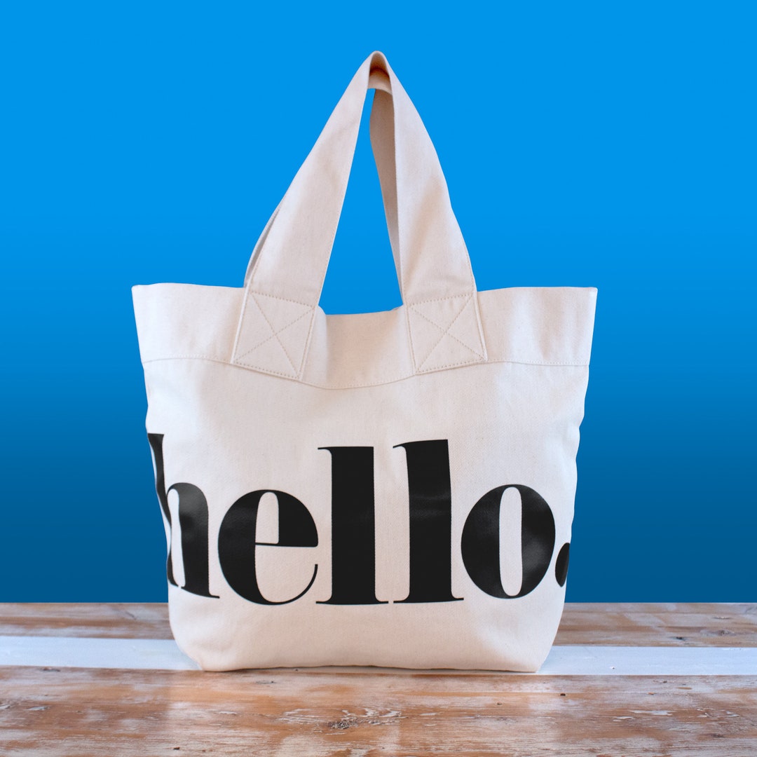 Hello Canvas Tote Natural and Black Etsy