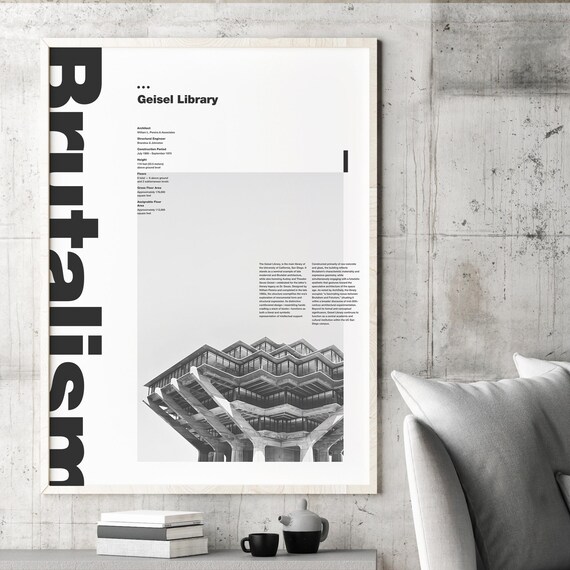 Brutalist Architecture Poster - the Geisel Library - Etsy