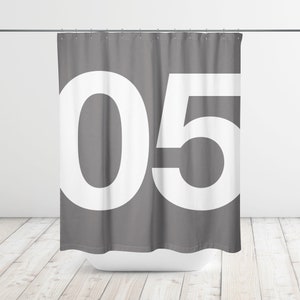 Helvetica Bold 5 Five Typographic Modern Minimalist Swiss Color Block Shower Curtain, Bath Curtain, Bathtub Curtain, Custom Colors