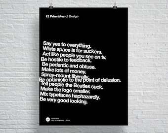 12 Principles of Good Design Poster, Helvetica, Typographic, Funny, Quote, Black and White, Modern Art, Print,Architecture,Industrial Design