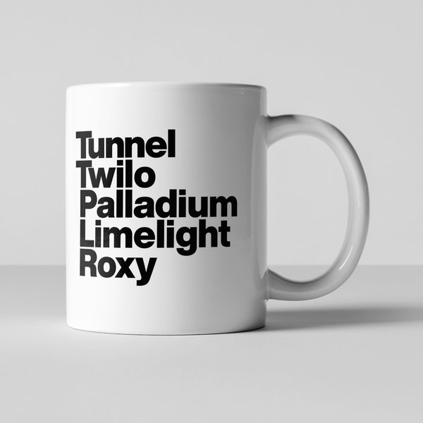 Tunnel Twilo Palladium Limelight Roxy NYC Nightclub Niteclub 1990 Manhattan 90s 1990s Dance Club Gay culture New York Coffee Tea Mug Gift