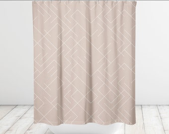 Geometric Lines Black and White Shower Curtain