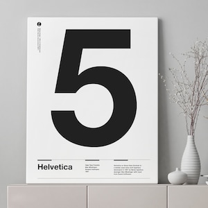 Helvetica Five 5 Gallery Wall Poster Modern Swiss Typographic Black and White Art Print Funny Quote Framed Art Minimalist Graphic Design