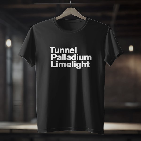 Tunnel Palladium Limelight NYC Nightclubs Tee-shirt Helvetica T-shirt Pride Gay club Electronic music EDM Disco Dance 1990s 90s Music