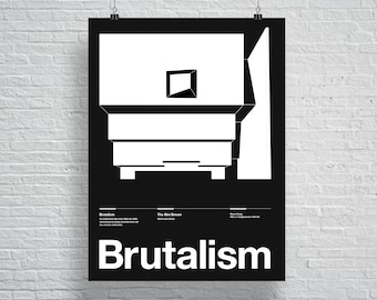 Brutalist NYC Whitney Museum Architecture New York Poster, Modernism Helvetica Swiss Typographic Black and White Modern Art Print Brutalism